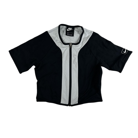 Nike Tops - Nike Shirt Womens Small Black Gray Full Zip Short Sleeve Cropped Sportswear‎